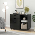 LOKO 3-Drawer File Cabinet, Mobile Printer Stand Cabinet with Adjustable Shelf, Rolling Lateral Filing Cabinet with Wheels for Letter, A4, Legal Size, for Home Office Organization (Black)