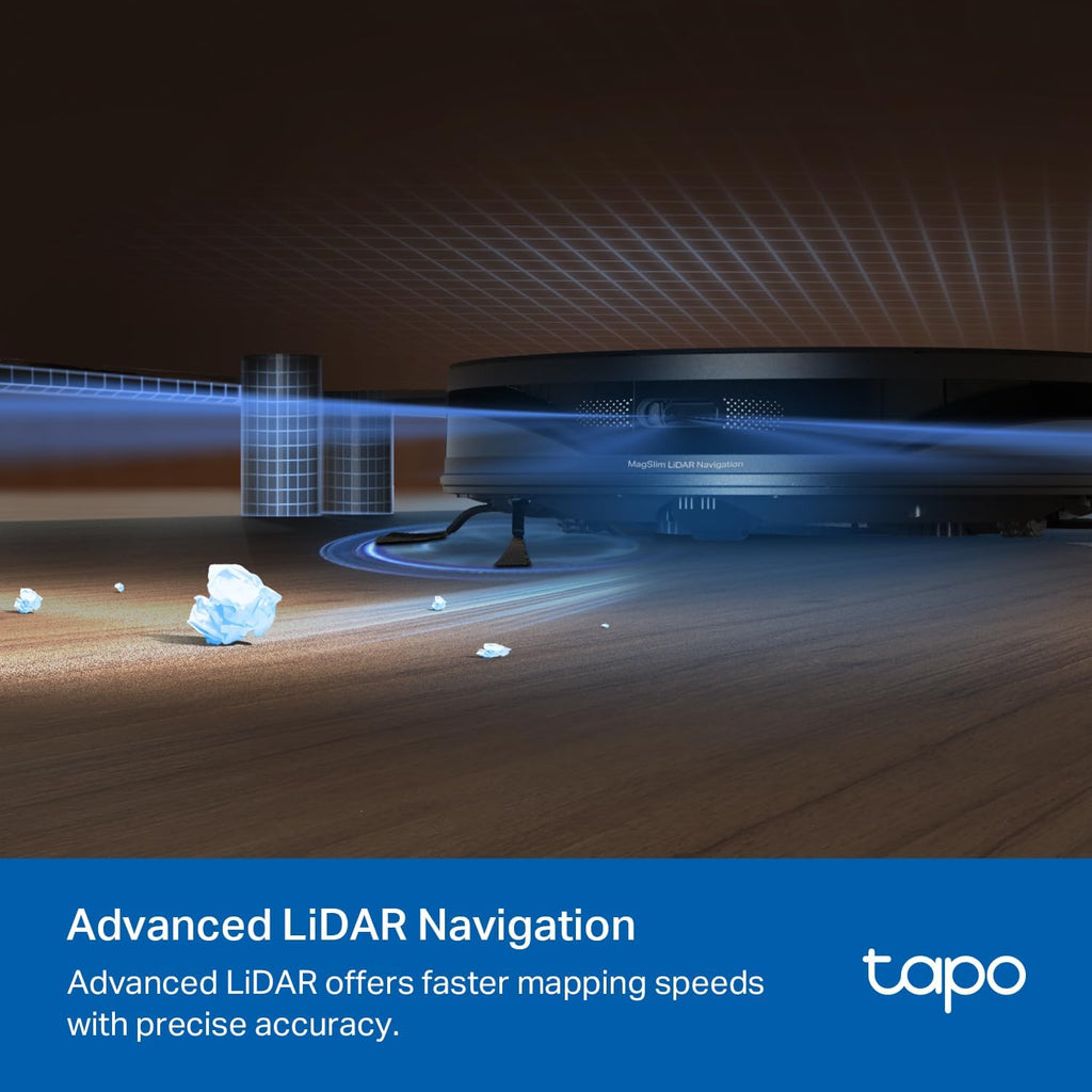 Tapo Ultra-Slim LiDAR Smart Navigation Robot Vacuum and Mop, 5300Pa Max, 97%+ Dust Pickup, Customizable Cleaning, Self-Charging, Works w/Alexa & Google Home, RV20 Max