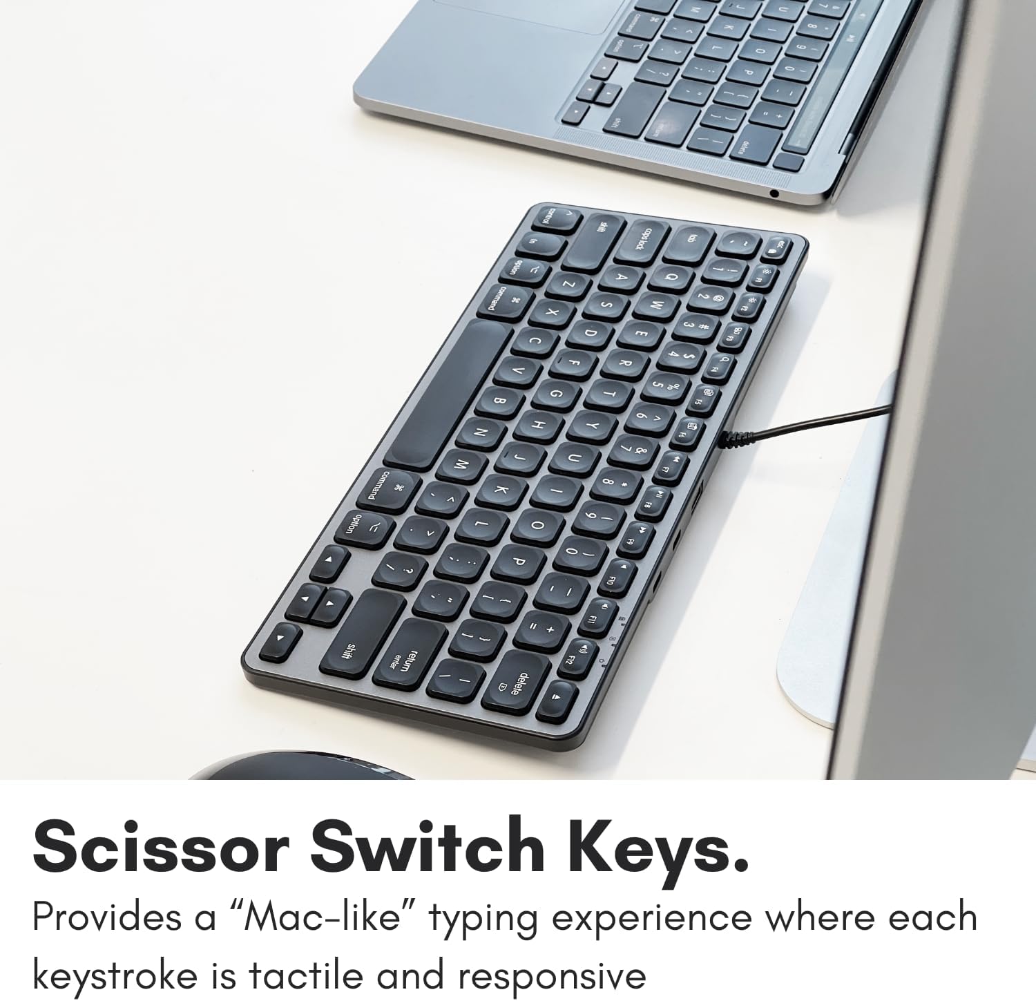Macally Wired Keyboard for Mac with USB Hub (2X USBC / 1x USBA) - Compatible Small Apple Keyboard with 2 in 1 USB Plug - for MacBook Pro/Air, Mac mini, iMac