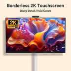 32" 2K Smart Portable TV  Rolling Android Tablet on Wheels  Touchscreen Monitor  Rechargeable Battery  Full Swivel Rotation  20W Audio Snap-on Camera