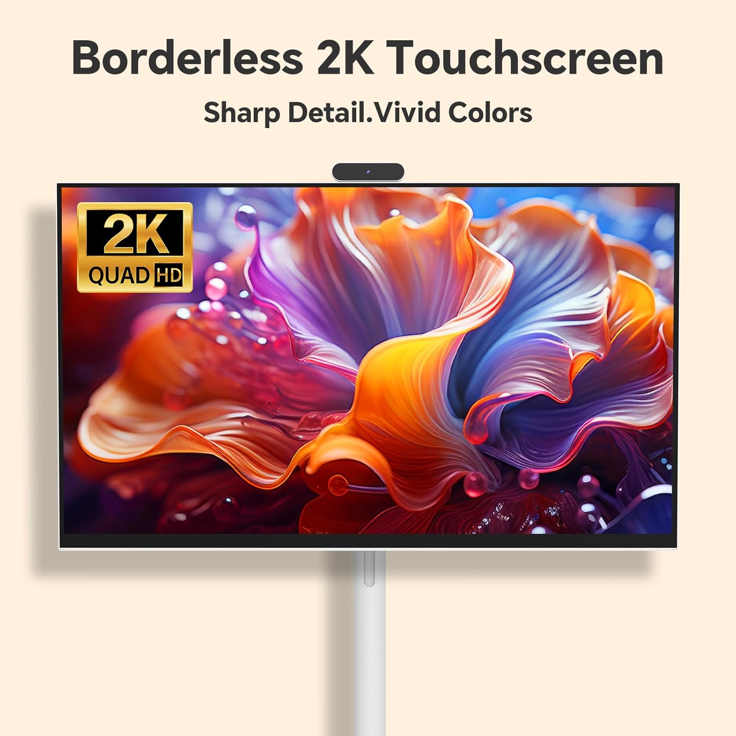 32" 2K Smart Portable TV  Rolling Android Tablet on Wheels  Touchscreen Monitor  Rechargeable Battery  Full Swivel Rotation  20W Audio Snap-on Camera