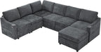 116" Chenille Modular Sofa Bed w/Adjustable Backrests, U-Shape Sleeper Sofa w/USB Ports & Storage Space, Convertible Corner Sectional Couch w/Pull Out Bed for House, Living Room, Grey