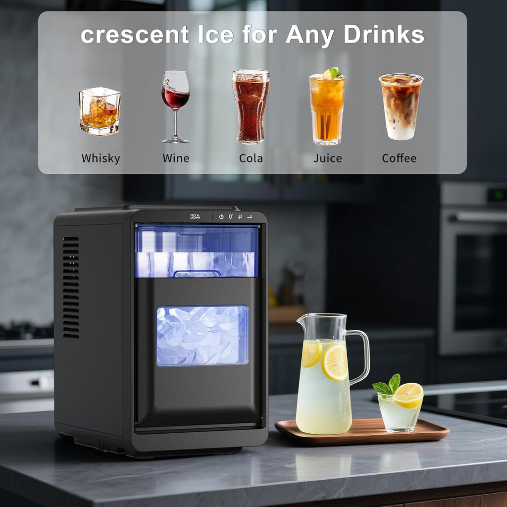 Northair Crescent ice Cube Machine 35Lbs/24H, 16Pcs in 12Mins  .Timer Portable Ice Maker for Home/Office/bar/Party(1, Black, 2.2L)