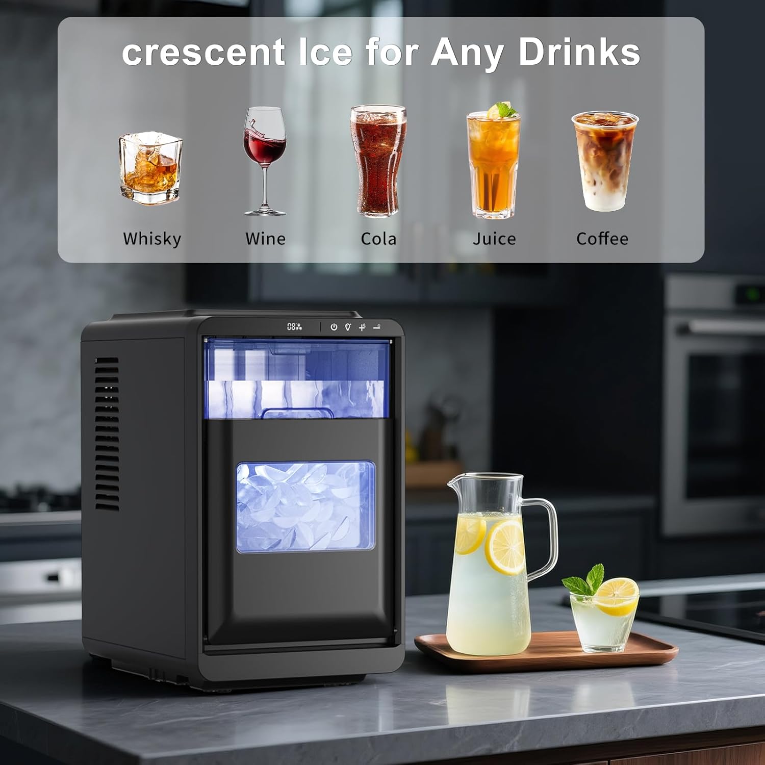 Northair Crescent ice Cube Machine 35Lbs/24H, 16Pcs in 12Mins  .Timer Portable Ice Maker for Home/Office/bar/Party(1, Black, 2.2L)