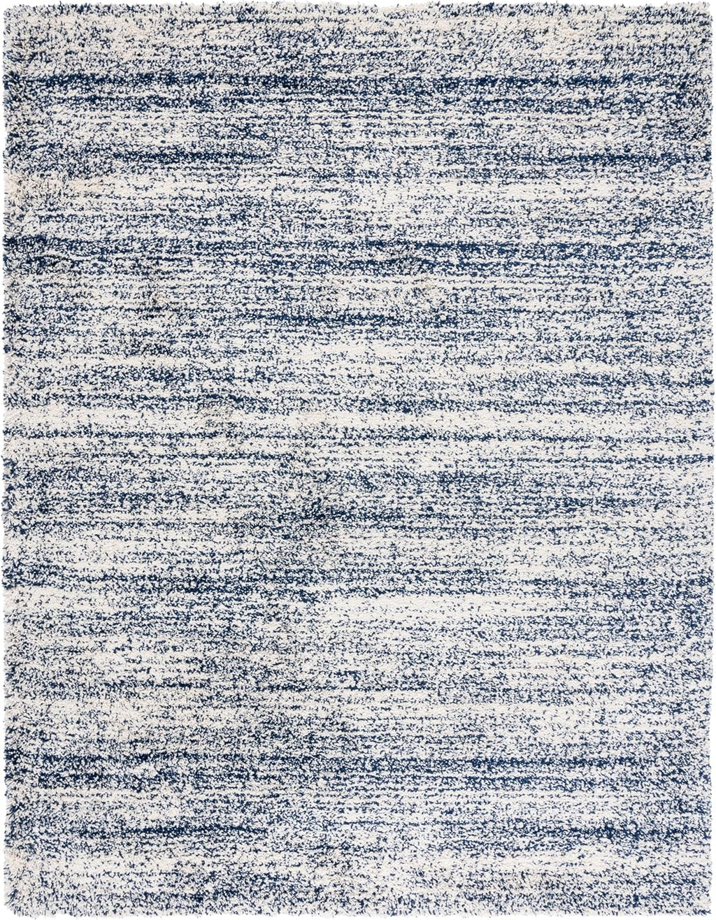 SAFAVIEH Hudson Shag Collection Area Rug - 9' x 12', Ivory & Navy, Modern Abstract Design, Non-Shedding & Easy Care, 2-inch Thick Ideal for High Traffic Areas in Living Room, Bedroom (SGH295A)