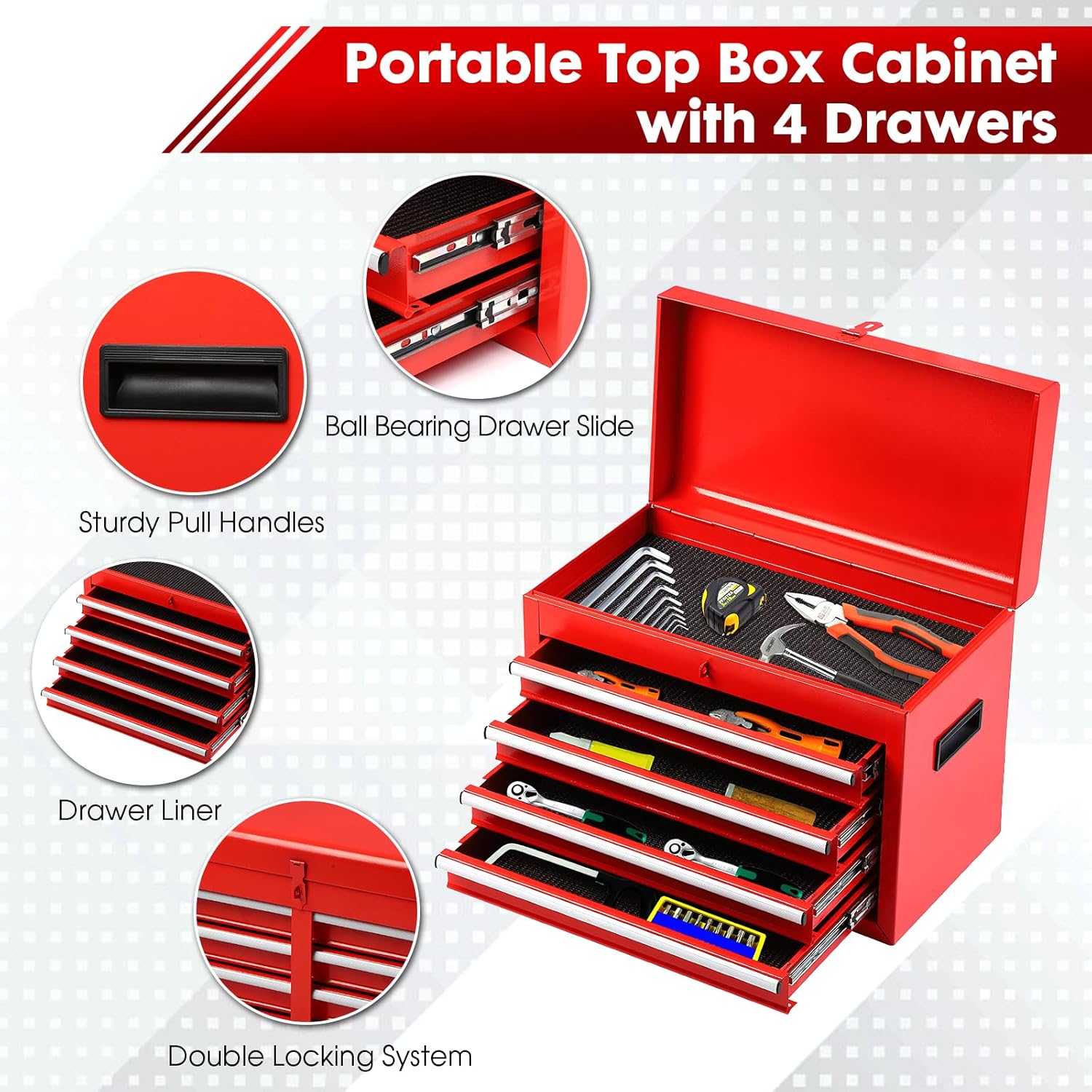 5-Drawer Rolling Tool Chest – 2-in-1 Lockable Tool Box with Wheels, Sliding Drawers & Detachable Top – Garage & Workshop Storage Cabinet, Red