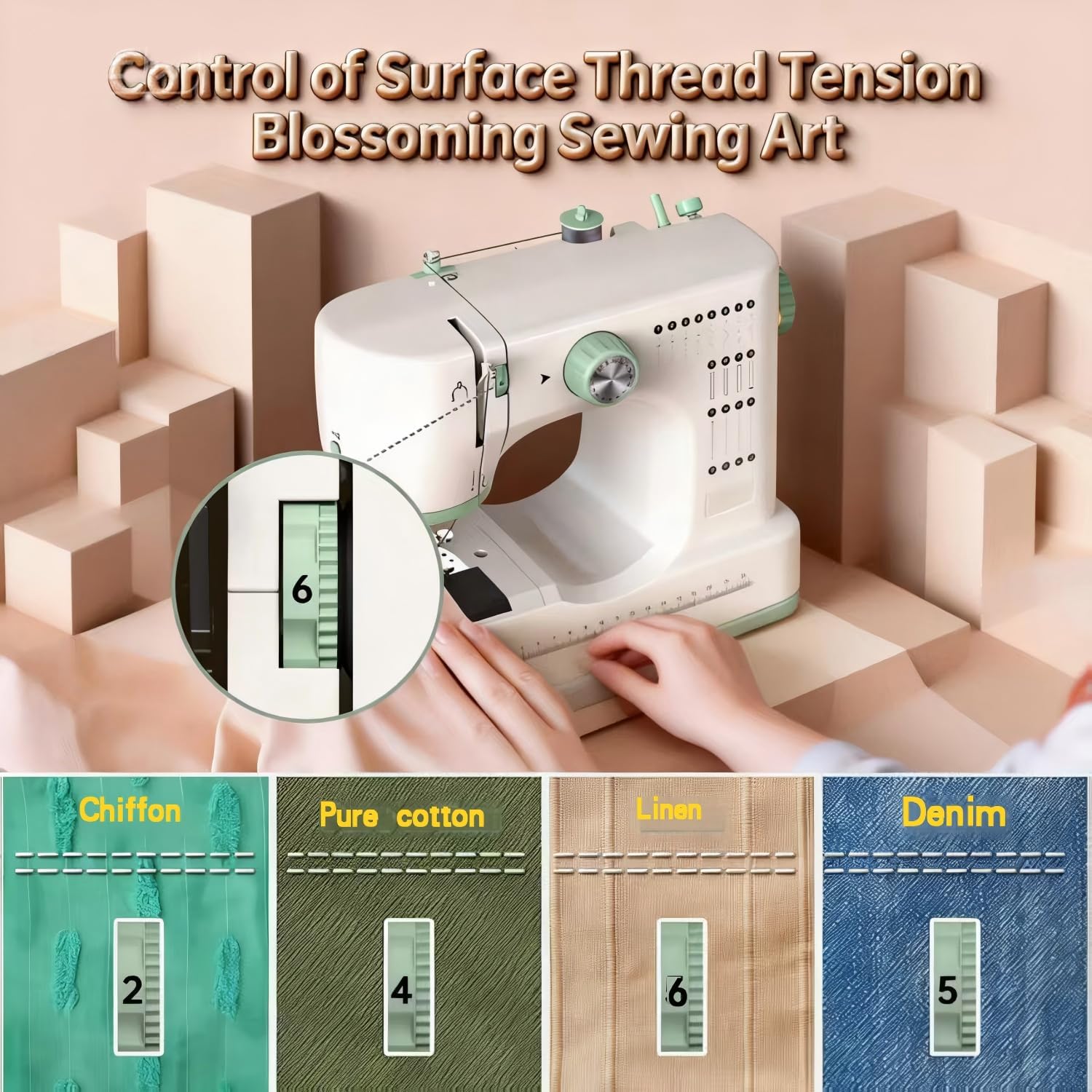 Sewing Machine for Beginners Twin Needles Sewing Machine and 16 Stitch Applications Household Electric for Beginners with Foot Pedal, 42poc Accessory Kit DIY Crafting(green)