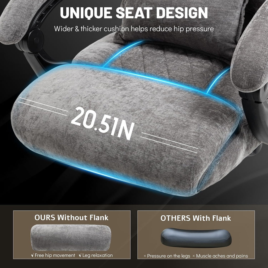 Massage Office Chair with Foot Rest,6 Points Vibration & Heat Executive Office Chairs for Heavy People,500LBS Big and Tall Office Chair,Ergonomic Reclining Desk Chair,Dual-Use Pillow,Grey
