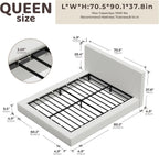 RECCI Cloud Upholstered Queen Bed Frame with Headboard, 5 Inch Foam Padded Platform, No Box Spring, Easy Assembly (Snow White)