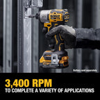 DEWALT 20V MAX XR Impact Driver, 1/4 Inch High Torque Brushless 3 Speed Premium Cordless with LED Light, Extended Runtime, Tool Only (DCF845B)
