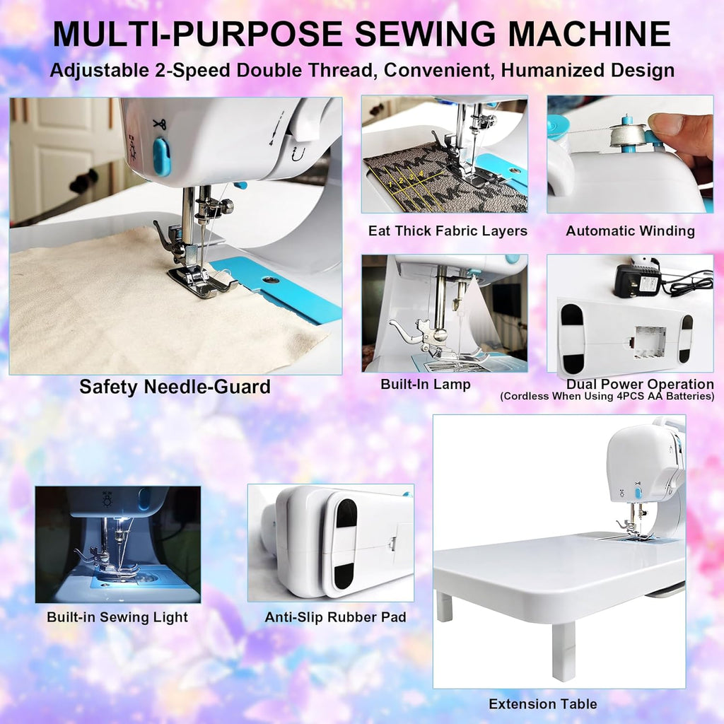 Sewing Machine for Beginners, Starter Safe Sewing Machine For Grandmother, Granddaughter, Adults, 505 New Upgraded Pro Sewing Machines with Extension Table -7 Presser Feet, Foot Pedal