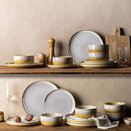 TheTerra Ceramic Dinnerware Sets for 6, 18 Pieces Handmade Reactive Glaze Plates and Bowls Set, Scratch Resistant Dish Set, Oven & Microwave & Dishwasher Safe, Autumn Haze