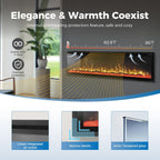 MAISON ARTS 72" Electric Fireplace, Recessed & Wall Mounted Electric Fireplace Heater, Ultra Narrow Frame Fireplace Insert w/Remote Control, Timer, Adjustable Flame Colors, Log/Crystal, 750/1500W