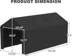 Carport 10 x 20 FT Heavy Duty, Portable Garage Canopy, Waterproof Car Canopy with Side-Opening Removable Door, Carport Canopy for Car, Truck, Boat, Equipment (Black)