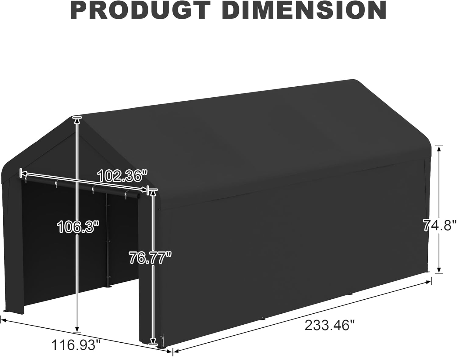 Carport 10 x 20 FT Heavy Duty, Portable Garage Canopy, Waterproof Car Canopy with Side-Opening Removable Door, Carport Canopy for Car, Truck, Boat, Equipment (Black)