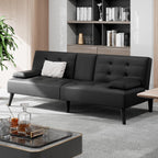 Shintenchi Futon Sofa Bed, Leather Foldable Couch, Reclining Sleeper with Removable Armrests, Upholstered Loveseat Sofa Couch with Folding Cup Holders for Home, Office(Black)