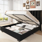 51" Tall Headboard Lift Up Bed Frame, Queen Size Bed Frame with Storage Underneath, Velvet Wingback Design, No Box Spring Required, Wood Slats Support, Noise-Free Bed (Queen,Black)