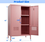 Metal Storage Cabinet with Adjustable Shelves,Metal Sideboard Cabinet with 2 Doors for Home,Office, 42" H x 26" W x 14" D,Assembly Required,Pink