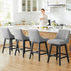 27'' Counter Height Bar Stools Set of 2, Swivel Bar Stools with Backs, Modern Fabric Bar Stools for Kitchen Island, Solid Wood Legs, Adjustable Feet (Fabric - Dark Gray, Set of 2-27" H)