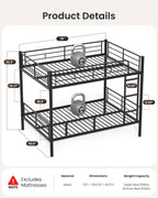 Full Over Full Metal Bunk Bed for Adults & Kids, Convertible to 2 Separate Full Size Beds, Heavy Duty Bunk Bed Frame with Full-length Guardrail & EVA Padded Ladder, No Box Spring Needed, Black
