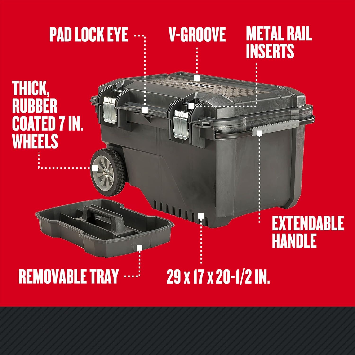 CRAFTSMAN 29-in. Rolling Tool Box with Wheels, Black, Plastic, Lockable (CMST24800)