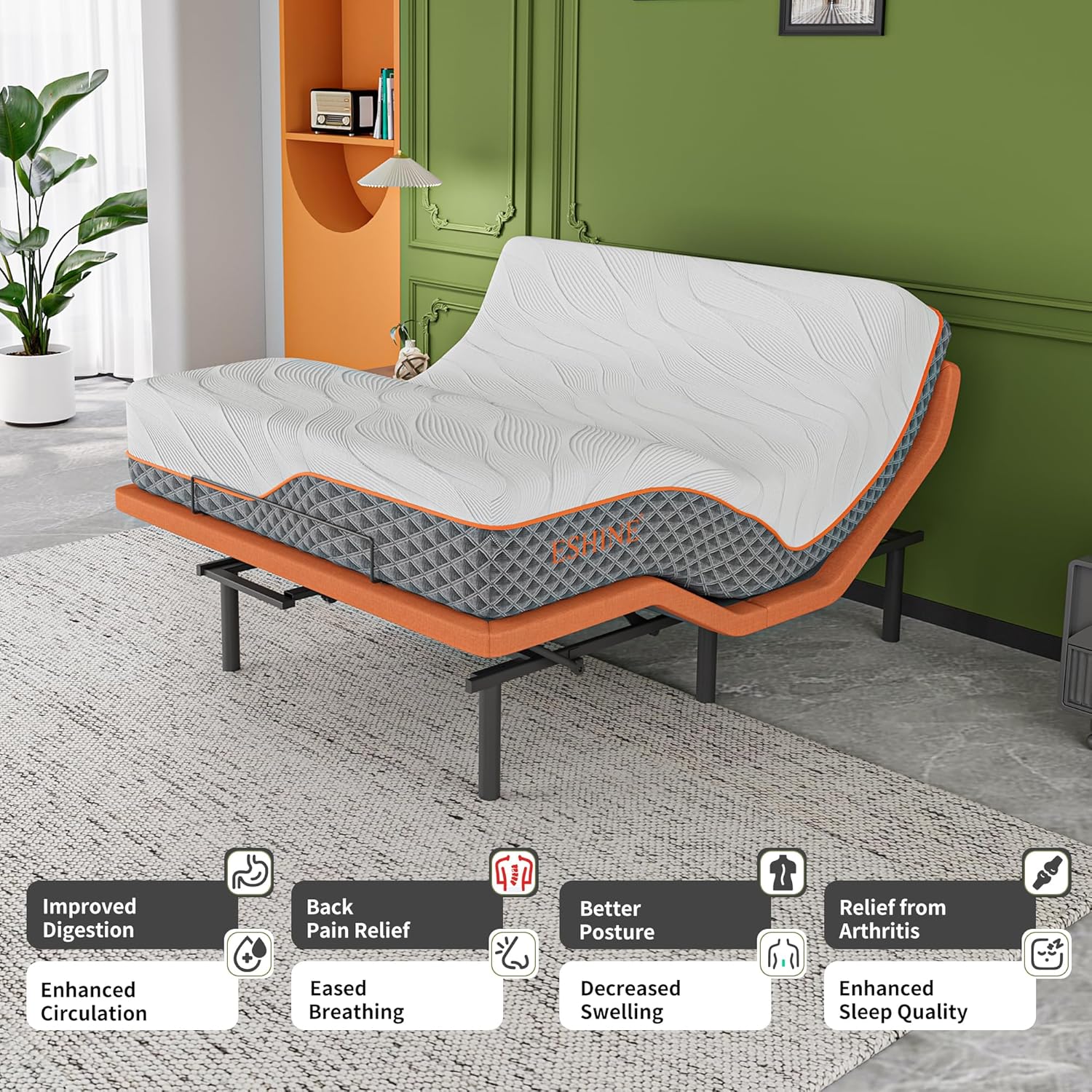 Queen Adjustable Bed Frame + 12” Hybrid Matt, Bed Base with Massage, Pillow-tilt, Smart APP Control, Ergonomic Incline, Zero Gravity, Dual USB Port, Under Bed Light, Wireless Remote, 5000 Series