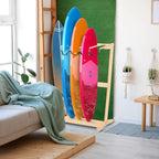 CroBlissful Surfboard Rack Freestanding Vertical Surf Board Stand for 4 Boards Bamboo Display Rack for Shortboard, Snowboard, Skateboard, Ski and Wakeboard