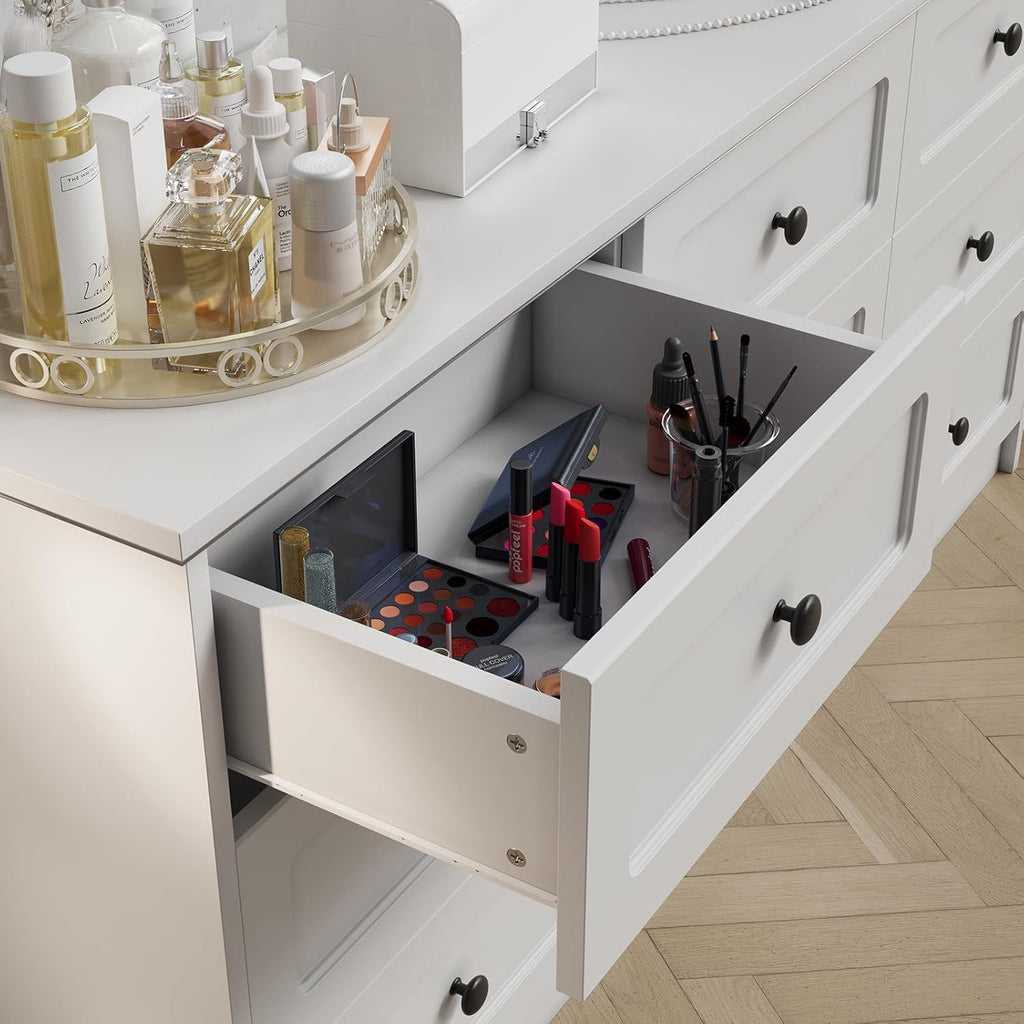 63 Inch 9 Drawer Tall Dresser, White Dresser for Bedroom, Modern Chest of Drawers with Deep Drawers and Handles, Wooden Dressers TV Stand, Long Dressers Organizer for Living Room, Hallway