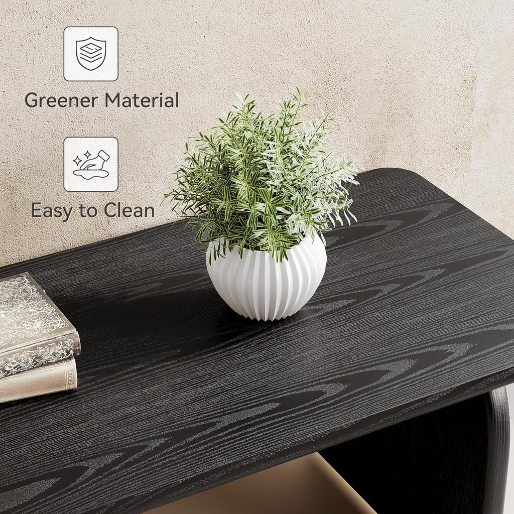 LITTLE TREE Farmhouse Coffee Table, 47 Inches Wooden Center Tables with Rounded Corners, Rectangular Living Room Tables, Modern Low Cocktail Tea Furniture for Living Room (Black)