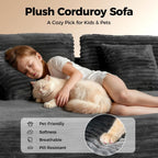 108” Cloud Sectional Couch in One Box, Compressed Modular Sectional Sofa with Deep Seat, Corduroy Boneless Couches, L-Shaped Sofa for Living Room, 4 Storage Pockets(Left Facing Chaise, Grey)