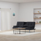 Best Choice Products Linen Modern Folding Futon, Reclining Sofa Bed for Apartment, Dorm w/Removable Armrests, 2 Cupholders - Black