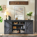 JXQTLINGMU Farmhouse TV Stand for 75+ Inch TV, 32" Tall Entertainment Center w/4 Drawers & Sliding Barn Door, Rustic Media Console w/Storage Shelves, 66" Wood Television Stand for Living Room, Black