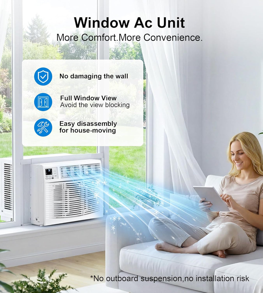AKIRES Window Air Conditioner, 8,000BTU Air Conditioner Window Unit, Cools up to 350 Sq. Ft, Window AC with Cool, Fan, Dry, Sleep, Energy Saver, and Auto,6 Modes,24H Timer,Easy Install,Home,Office