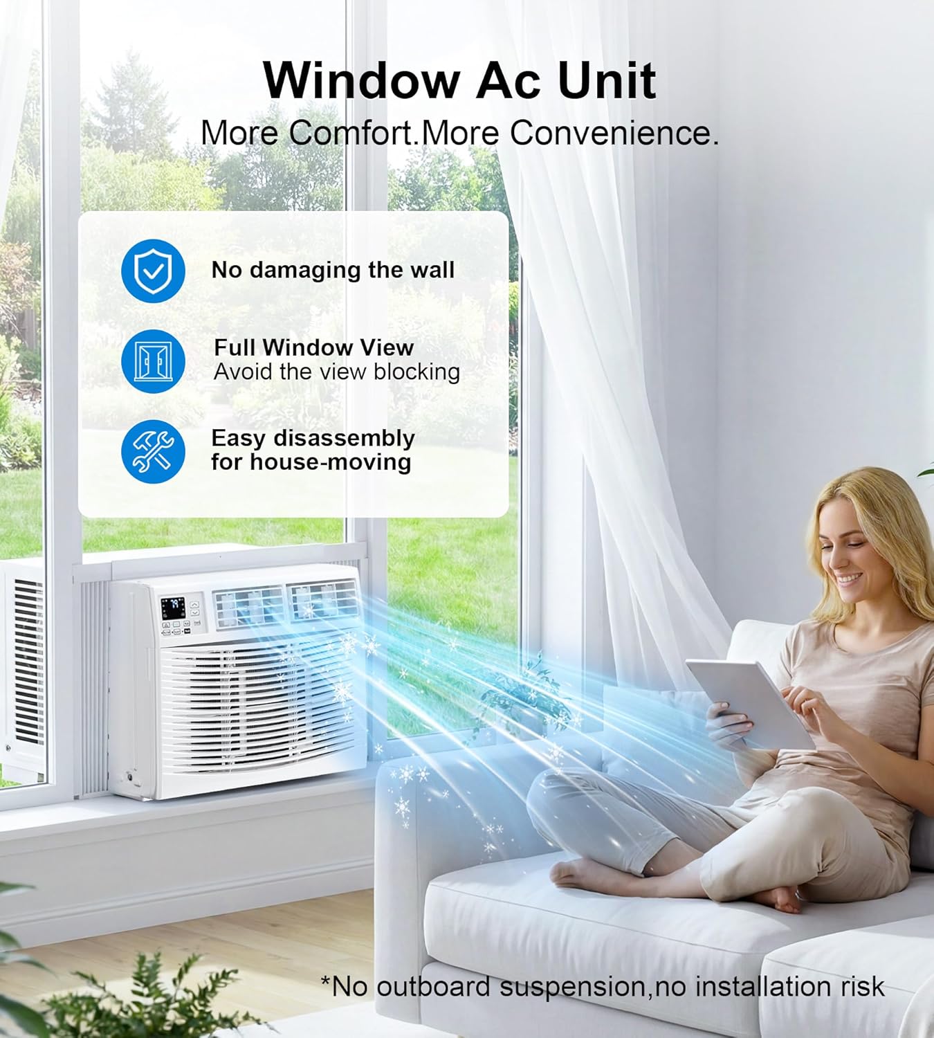 AKIRES Window Air Conditioner, 8,000BTU Air Conditioner Window Unit, Cools up to 350 Sq. Ft, Window AC with Cool, Fan, Dry, Sleep, Energy Saver, and Auto,6 Modes,24H Timer,Easy Install,Home,Office
