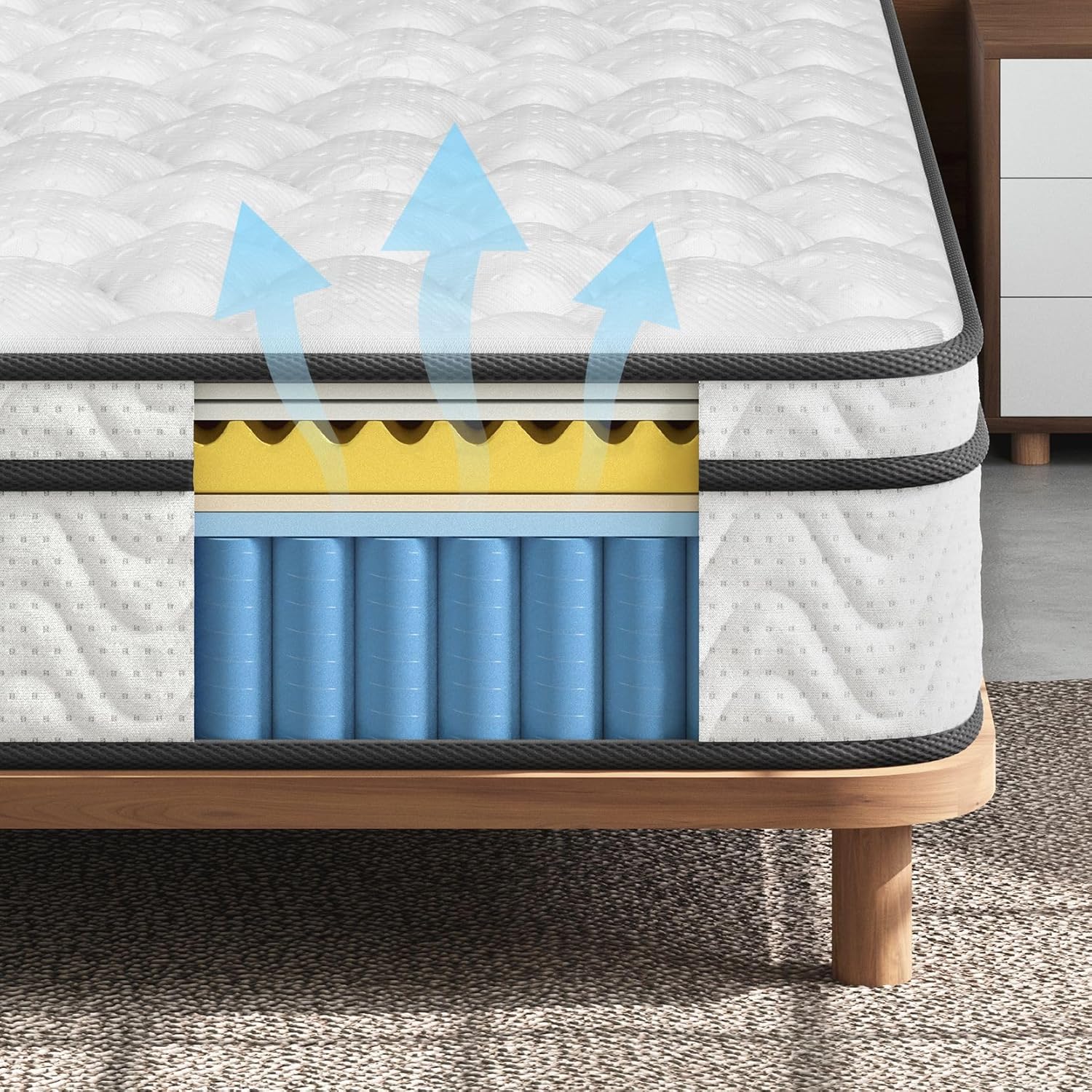 Vesgantti Twin XL Mattress 10 Inch, Fiberglass-Free | Cool Sleep Hybrid Mattress in a Box - Memory Foam & Pocket Springs, Ergonomic Design, Pressure Relief, Medium Firm Feel, 39"*80"*10"