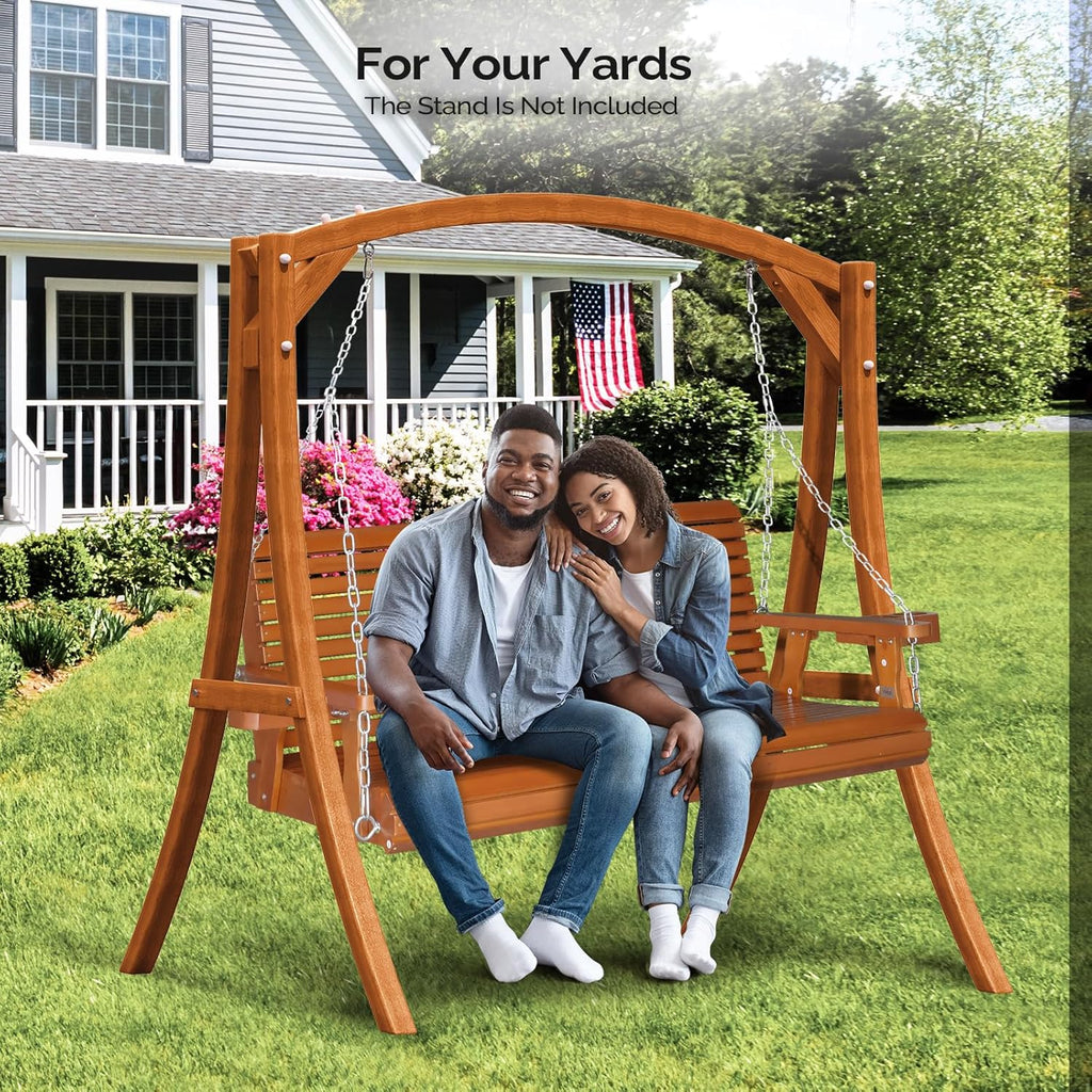 VINGLI XL Size Patio Wooden Porch Swing Outdoor with Cup Holders & Phone Slots  Heavy Duty 880 LBS Hanging Swing Chair Bench with Hanging Chains for Yard  Lawn  Garden (5 FT Pro  Brown)