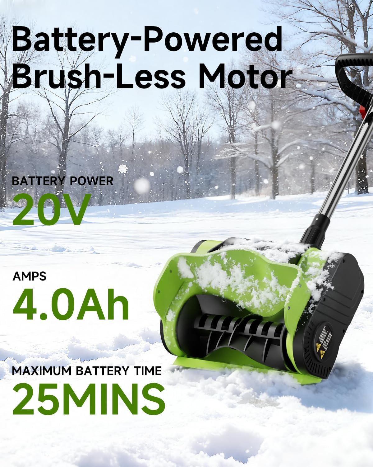 Electric Snow Shovel Cordless .20V | 12-Inch | 4-Ah Cordless Snow Blower  Battery Snow Blower with Directional Plate & Adjustable Front Handle(Battery & Quick Charger Included