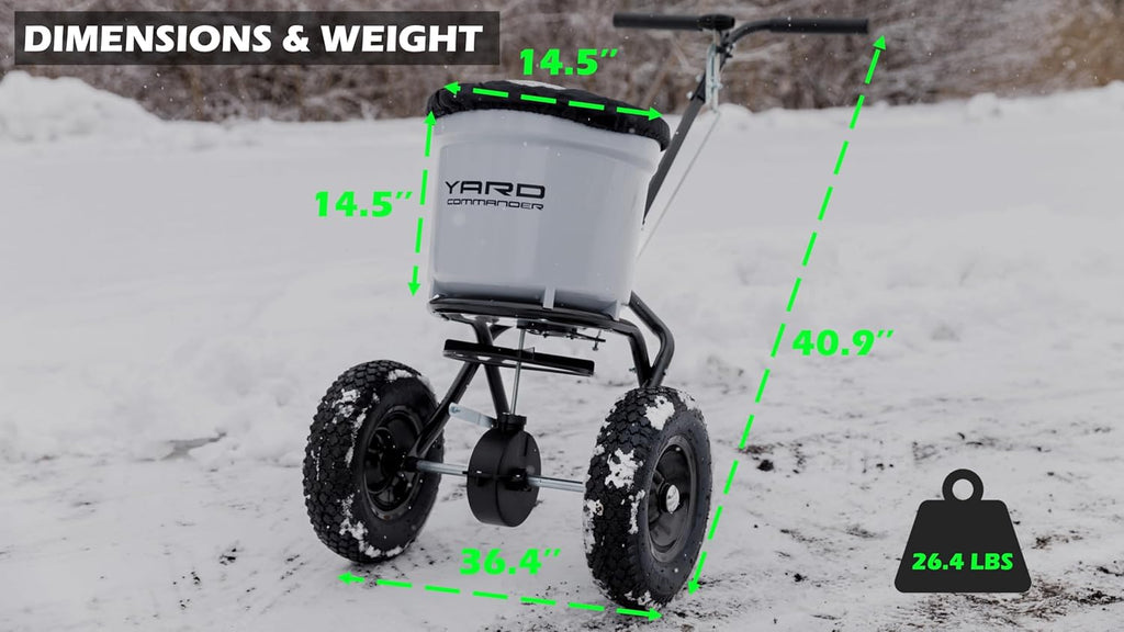 Yard Commander - Commercial 50 LB Walk-Behind Push Broadcast Spreader - 10-12 Foot Spread - Fertilizer  Ice Melt & Grass Seed - Clog Free Design - Fully Enclosed Gear Box - Adjustable Drop Rate