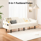 80'' Futon Sofa Bed,Faux Leather Futon Sleeper Sofa, Convertible Loveseat with Adjustable Sofa Backrest,Modern Couches for Living Room, Bedroom, Apartment, Office (Beige)