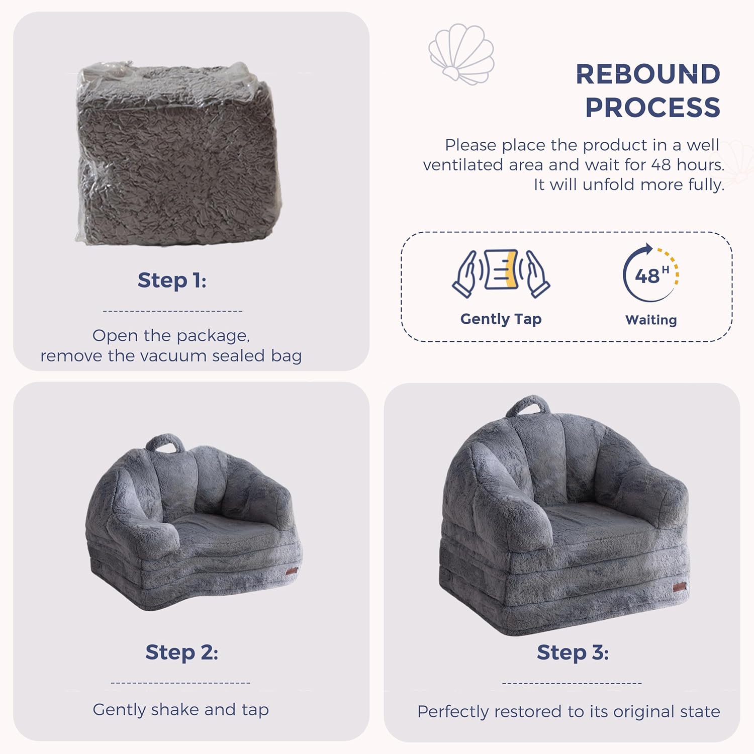 MAXYOYO Folding Sofa Bed, 2 in 1 Convertible Sofa to Lounger Comfy Single Bean Bag Chair for Adults, Floor Sleeper Couch with Handle, Faux Fur Couch Bed for Living Room Bedroom, Grey