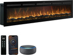 72 Inch WiFi Electric Fireplace Heater with Sound, Wall Mounted, Recessed or Free‑Standing, 750/1500W, 13 Flame & Fuel Bed Colors, Dimmable, Remote & App Control, Alexa & Google Home