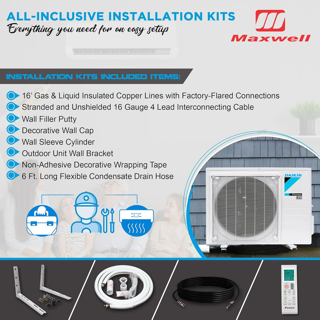 Daikin 18,000 BTU 21 SEER2 Oterra R32 Series Ductless Mini-Split Air Conditioner with Installation Kit and Wall Bracket- 230V