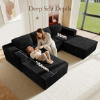 Vesgantti 119" Oversized U-Shaped Modular Sectional Sofa with 2 Movable Ottomans, Modern Cloud Couch with Deep Seat & Spring Support, Boneless Couches for Living Room, No Assembly Required, Black