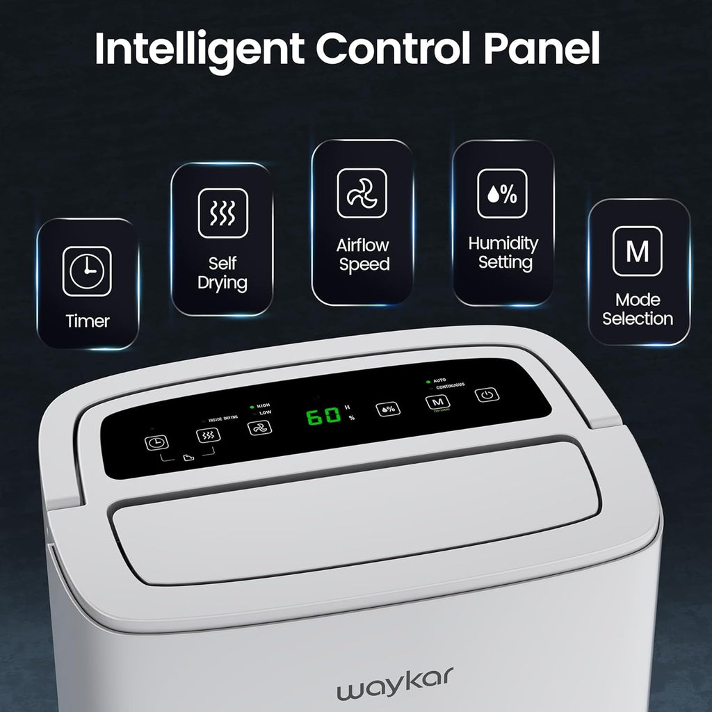 Waykar 120 Pints 2025 Energy Star Home Dehumidifier for Spaces up to 6,000 Sq. Ft, Ideal for Basement, Bathroom and Large Room with Drain Hose, Portable, Auto Defrost and Self-Drying
