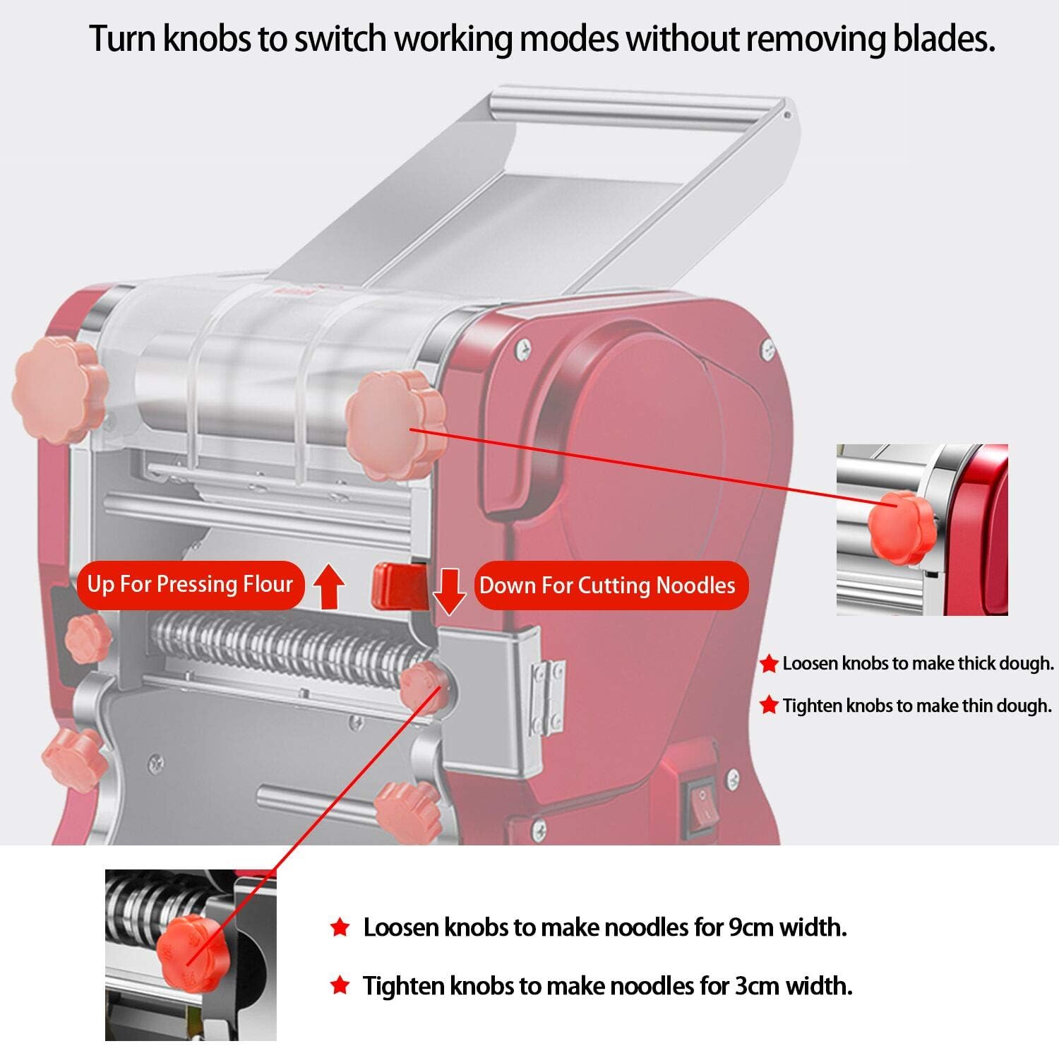Pasta Maker Machine,Electric Noodle Maker&Dumpling Machine for Commercial&Home Use,Stainless Steel Dual-Cutter No Disassembled-3/9mm Width Noodle/Thickness Dough-Auto Noodle Sheeter