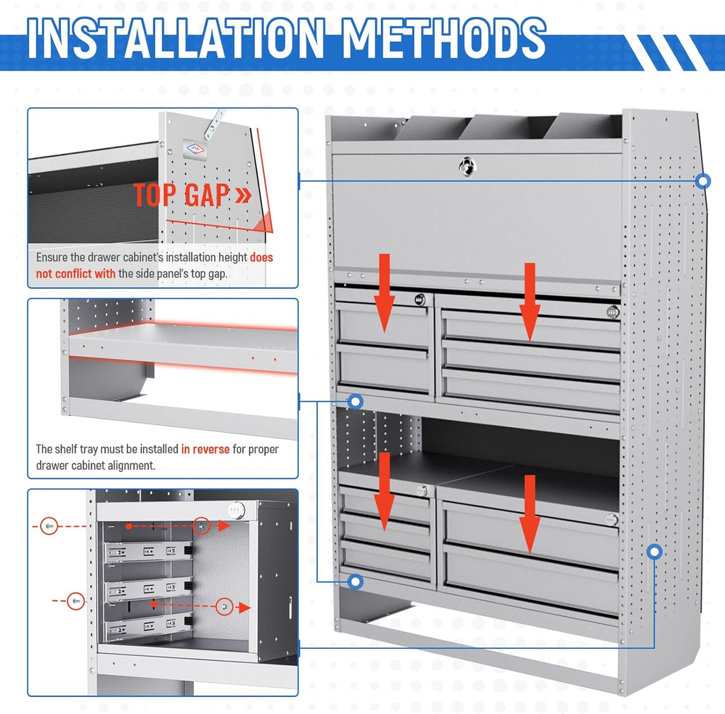 AA Products 2 Drawer Cabinet Set with Password Lock Designed for 16" D AA Van Shelving, Set of 2 Steel Storage Cabinet for Van, Utility Garage, 15.75’’W x 12.5’’H x 15.6”D