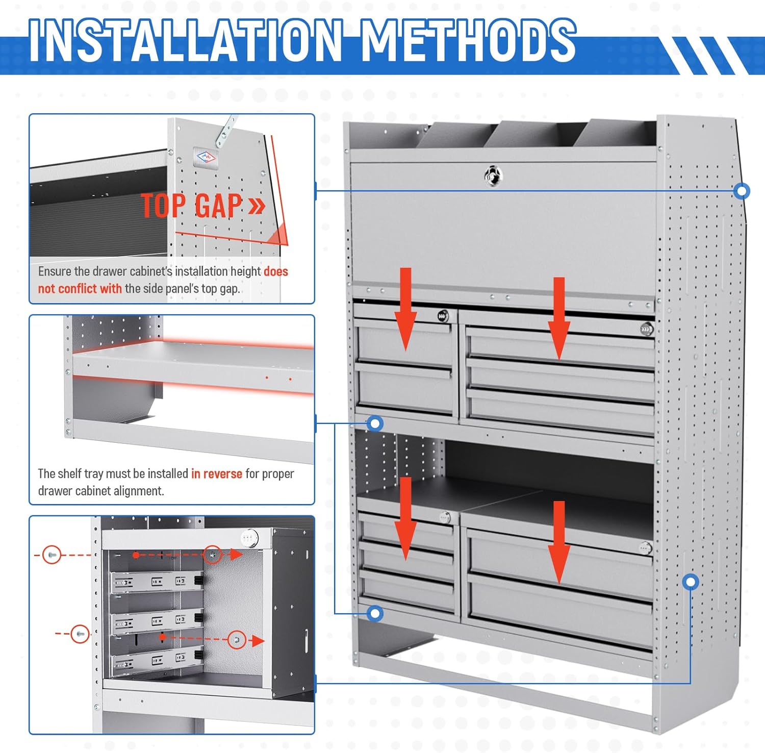 AA Products 2 Drawer Cabinet Set with Password Lock Designed for 16" D AA Van Shelving, Set of 2 Steel Storage Cabinet for Van, Utility Garage, 15.75’’W x 12.5’’H x 15.6”D
