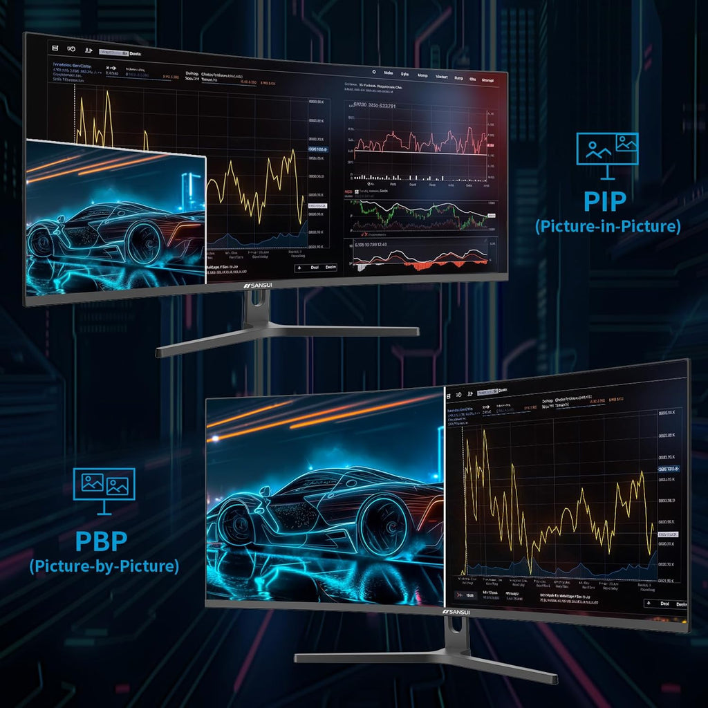 SANSUI 34-Inch Curved Gaming Monitor UWQHD 3440 x 1440 Up to 165Hz Curved 1500R - PIP/PBP  1ms(MPRT)  HDR  300nits  sRGB 125%  DCI-P3 95% FreeSync HDMIx2 DP1.4(Cable Included)