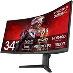 KOORUI 34-inch Ultrawide Curved WQHD 3440×1440 Gaming Monitor  165Hz 144Hz Curved 1000R- PIP/PBP  1ms(MPRT) with DisplayHDR 400  FreeSync Premium  75 * 75mm VESA  HDMI/DisplayPort  34E6UC