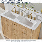 T4TREAM 48 Inch Bathroom Vanity with Sink, Modern Fluted Large Double Sink Bathroom Vanity with 2 Storage Cabinets, Adjustable Shelf, and 2 Drawers, Natural Oak
